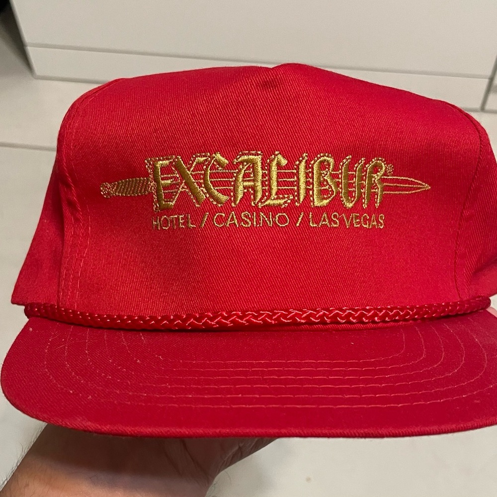 Trucker Hat Vintage Rope Red Gold Embroidery Excalibur Hotel Casino Las Vegas